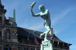 Brabo Fountain With Townhall. Antwerp.Belgium